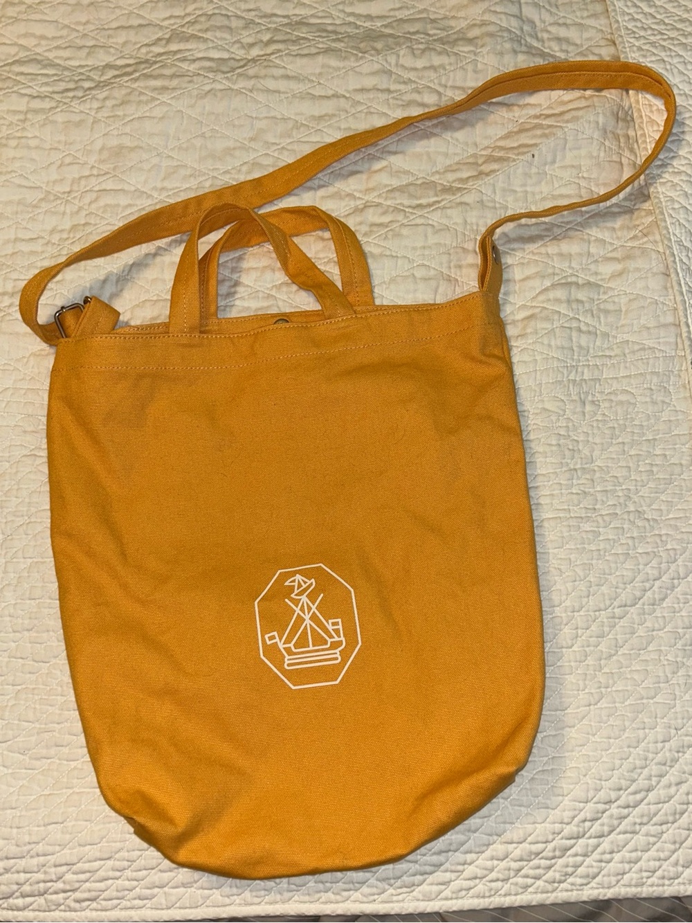 BAGGU Mustard Yellow Canvas Tote Bag with White Logo